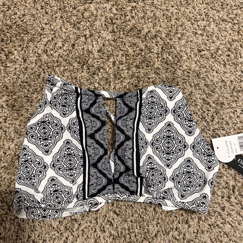 La Blanca Women High Neck Keyhole Bikini Top Black White Paisley LB3VD88 Size 10